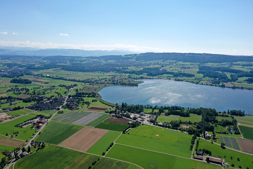 The Greifensee is located 11 km east of the city of Zurich, separated by the Pfannenstiel from Lake Zürich. It  is the second largest lake in the canton of Zurich. The high angle view was captured during summer season.