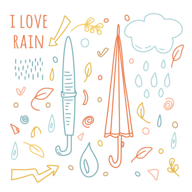 illustrazioni stock, clip art, cartoni animati e icone di tendenza di collezione i love rain - pino domestico