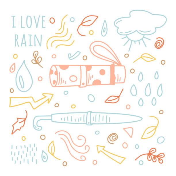 illustrazioni stock, clip art, cartoni animati e icone di tendenza di collezione i love rain - pino domestico