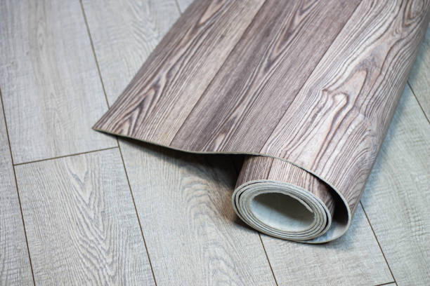 istock A piece of linoleum for samples. Sliced wood grain linoleum. 1339798603