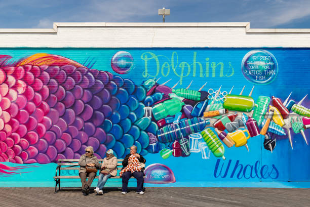 Coney Island Graffiti - Environment Ocean Pollution stock photo