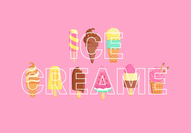 ilustraciones, imágenes clip art, dibujos animados e iconos de stock de helados de palabras llenos de sundaes de fondo. - gelato cream ice cream ice