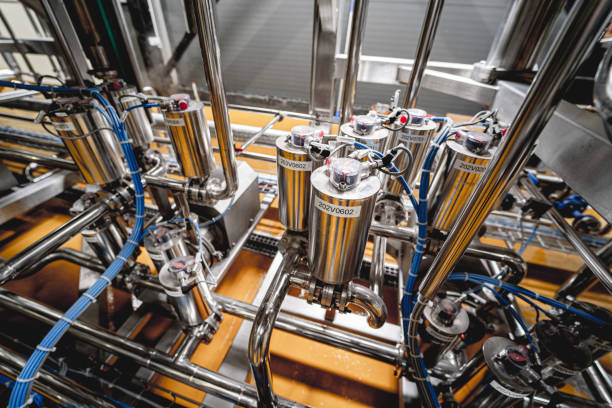 istock Craft beer brewing equipment in privat brewery 1339808292