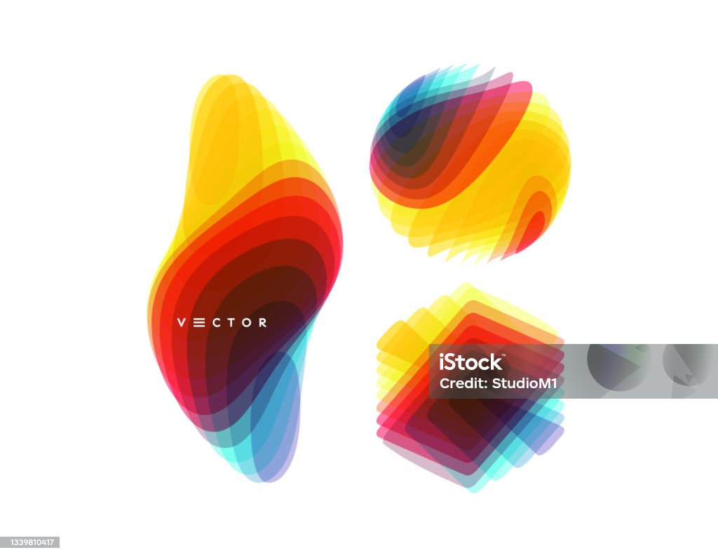 Geometric Overlap Designs Set Of Various Overlapping Elements Abstract Geometric Design Vector ...