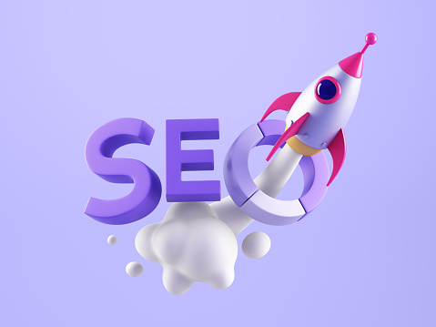 Search engine marketing concept. SEO strategy. Digital Marketing and management. Website optimization. Successful business of company in market. 3D rendering illustration.