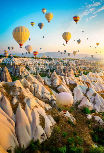 Air balloons flying stock photo