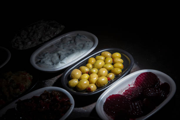 Turkish Cuisine Appetizers. Traditional Turkish and Greek dinner appetizer table.