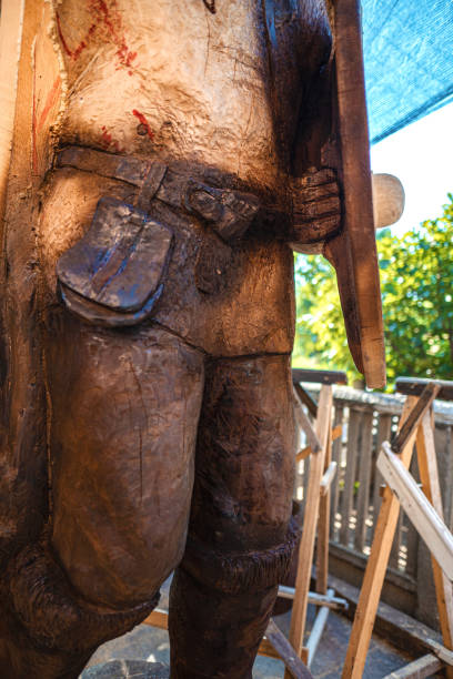 istock Wooden statue of Viking warrior in process 1339819555