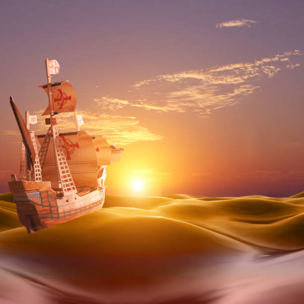 Vintage sailboat on the sea sunset background . National USA holiday . COLUMBUS DAY. Vintage sailboat on the sea sunset background . National USA holiday . COLUMBUS DAY. replica santa maria ship stock pictures, royalty-free photos & images