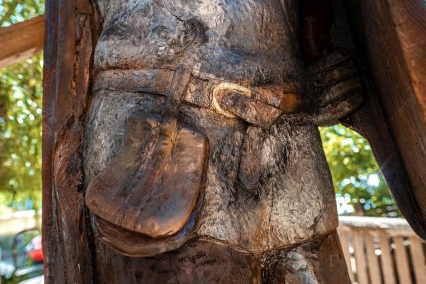Wooden statue of Viking warrior in process