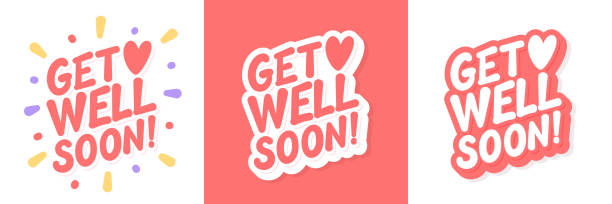 Get well soon cards. Vector lettering set. Get well soon cards. Vector lettering set. Vector illustrations. get well soon stock illustrations