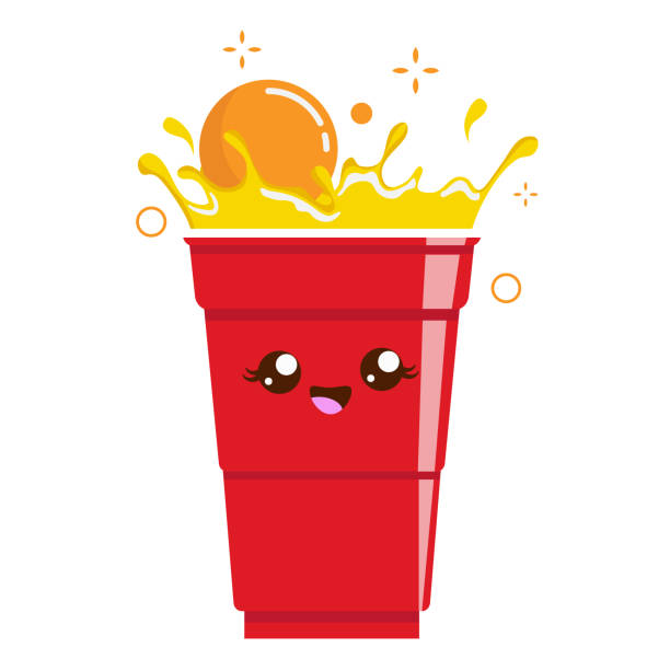 ilustrações de stock, clip art, desenhos animados e ícones de beer pong cup mascot. plastic cup and ball with splashing beer. traditional party drinking game. vector - youth league