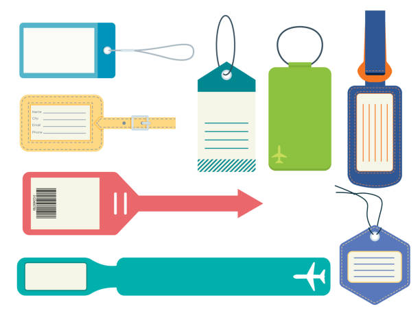 ilustrações, clipart, desenhos animados e ícones de conjunto de etiquetas de bagagem. ilustração vetorial plana. - suitcase travel luggage label