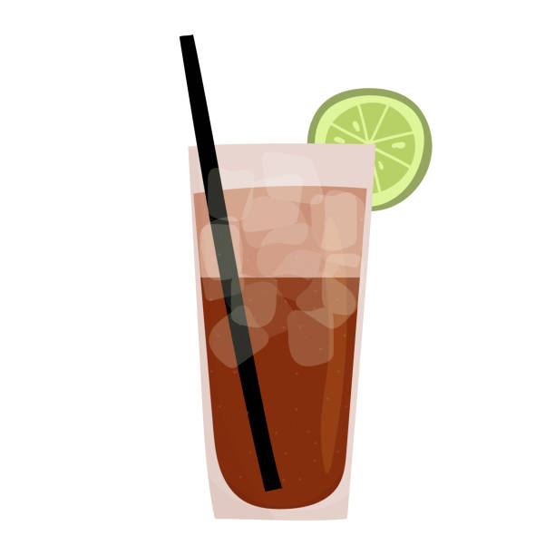 ilustrações, clipart, desenhos animados e ícones de ilustração vetorial desenhada à mão de chá gelado de long island ou bebidas de coquetel alcoólico cuba libre. isolado em fundo branco. - tea island