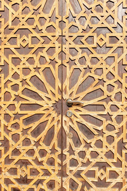 istock Double old wooden door with decorative pattern 1339822164
