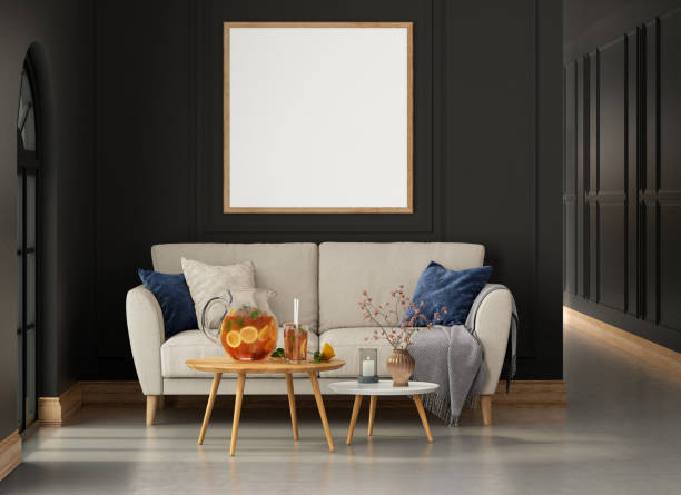 istock Interior living studio mock-up, black classic style 1339823018