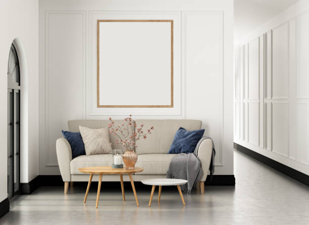 istock Interior living studio mock-up, white classic style. 1339823024