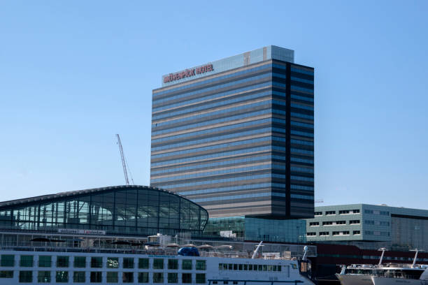 Amsterdam, Netherlands - May 14, 2017: EYE Film Institute and A'DAM Tower on May 14, 2017 in Amsterdam, Netherlands. Both modern buildings are sights and entertainment places in Amsterdam.