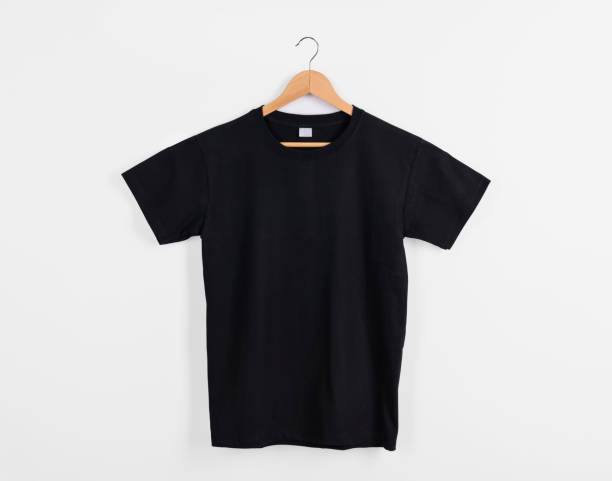 istock Mockup blank black t-shirt for advertising isolated on white background. 1339828542