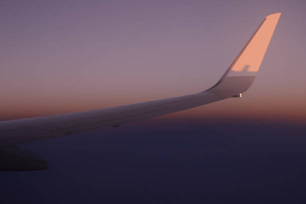 istock Plain wing against beautiful sunset. Flight from Amsterdam to Helsinki. 1339831550