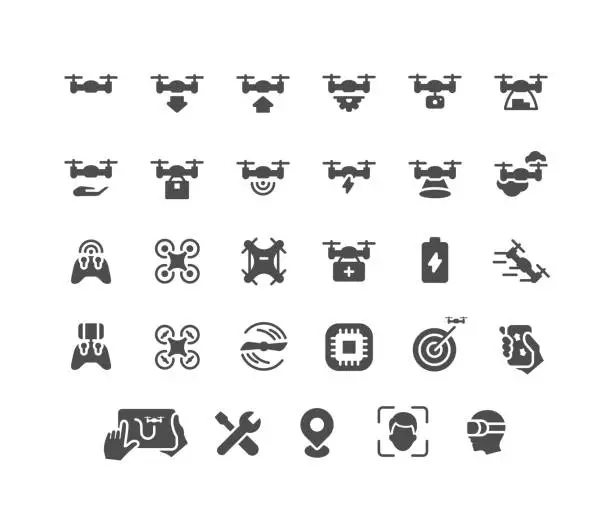 Vector illustration of Collection Of Drone Flat Icons