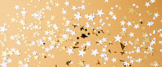 Christmas or birthday stars background, gold glow and shine backdrop, celebration concept