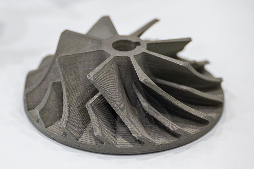 The turbine parts form metal 3D printer  machine. The hi technology metal 3D model process by additive manufacturing process