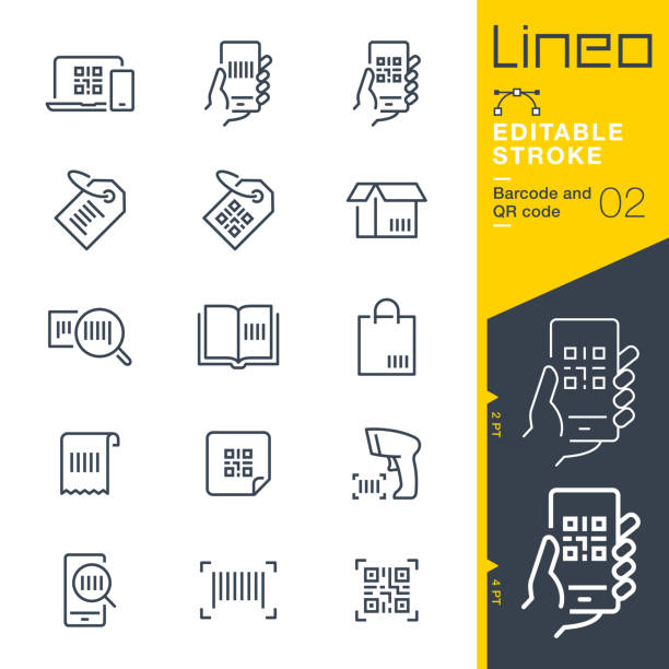 Lineo Editable Stroke - Barcode and QR code line icons Vector Icons - Adjust stroke weight - Expand to any size - Change to any colour label icons stock illustrations