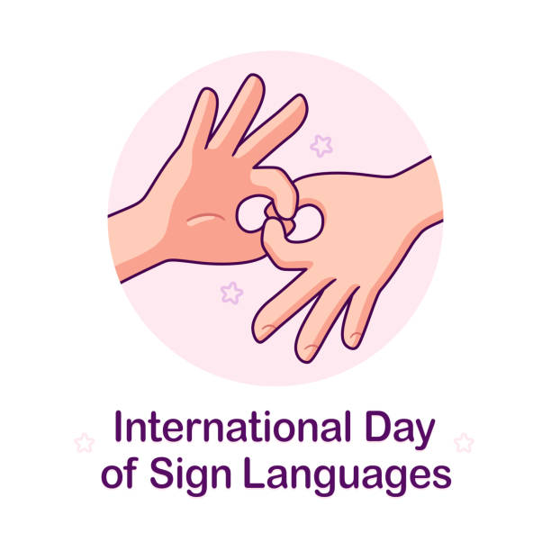 International day of Sign Languages International day of Sign Languages poster. Cartoon hands making symbol "Connect". Vector illustration. american sign language stock illustrations