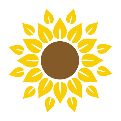 Sunflower icon in flat style vector isolated, leaf botany ecology logo template.
