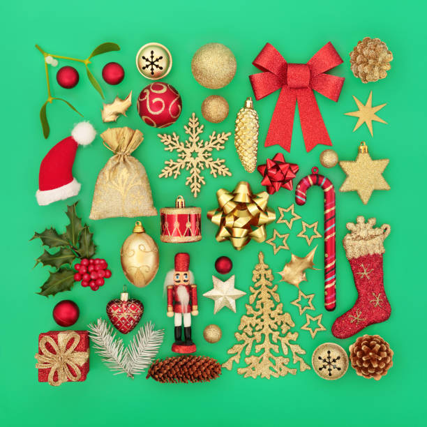 istock Christmas Red and Gold Bauble Decorations and Greenery 1339840127