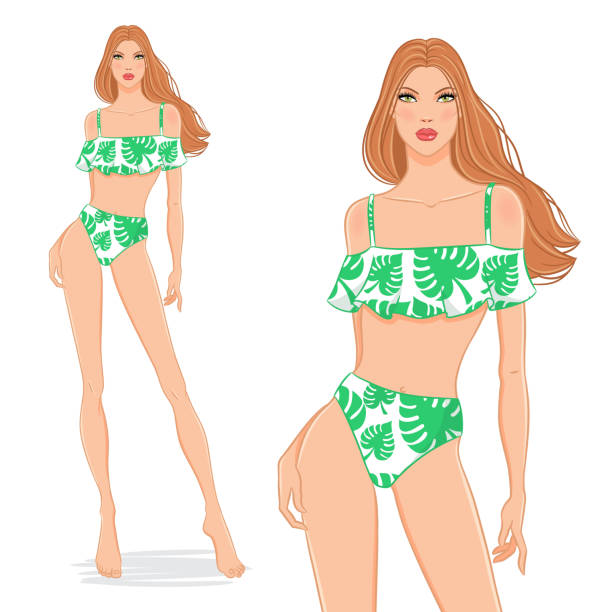 piękna modna kobieta w stylowym stroju kąpielowym - model3 stock illustrations