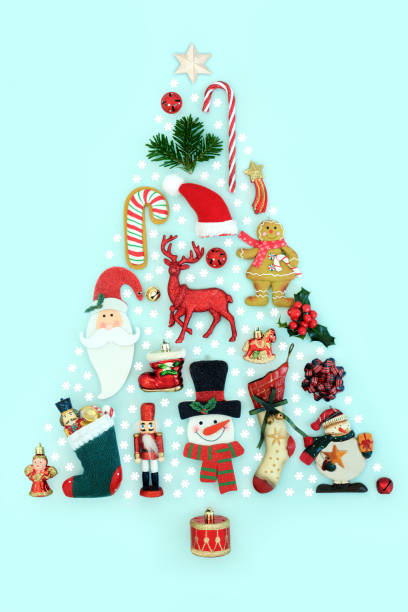 fantasia albero di natale forma design - xmas toys snowflake foto e immagini stock