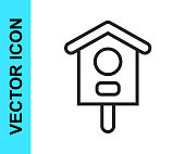 istock Black line Bird house icon isolated on white background. Nesting box birdhouse, homemade building for birds. Vector 1339841775