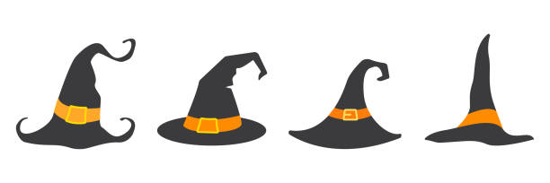 halloween. illustration des großen hexenzauber-hexenhuts auf abstraktem hintergrund - hexenhut stock-grafiken, -clipart, -cartoons und -symbole