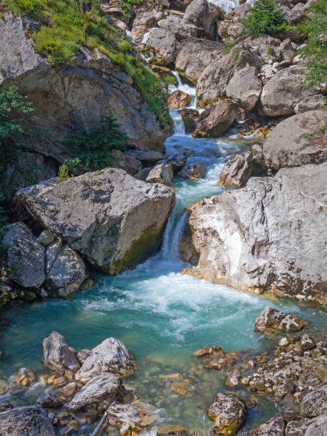 istock Summer view on river water from bank among rocks 1339851360