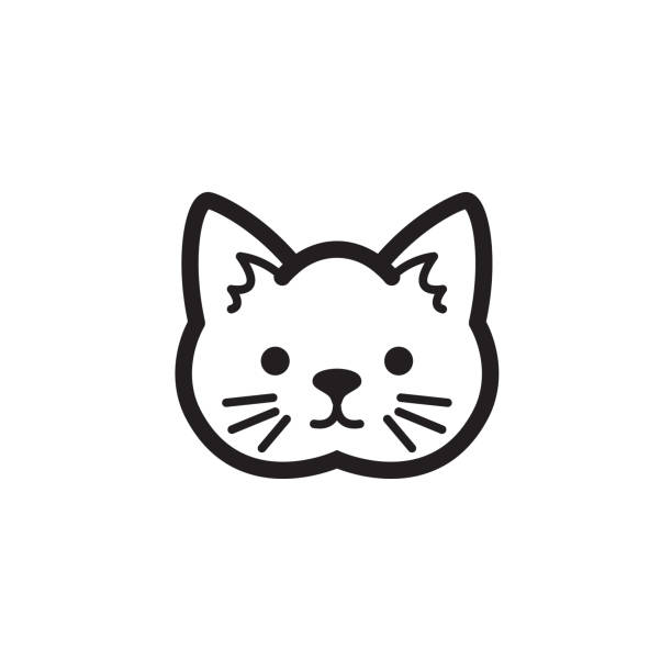 Cat icon. Vector isolated funny kitten head pictogram on white background Cat icon. Vector isolated funny kitten head pictogram on white background simple cat line art stock illustrations