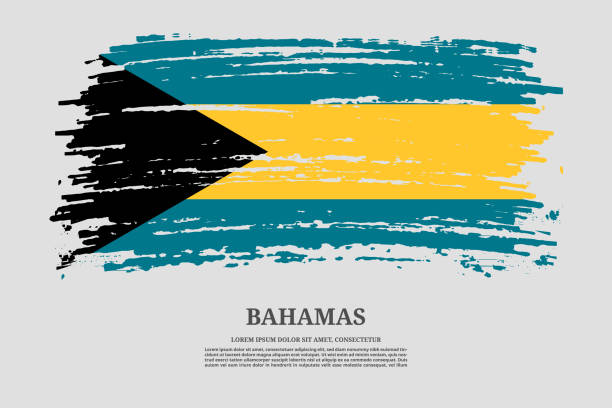 illustrazioni stock, clip art, cartoni animati e icone di tendenza di bandiera delle bahamas con effetto pennellata e poster di testo informativo, vettoriale - nassau