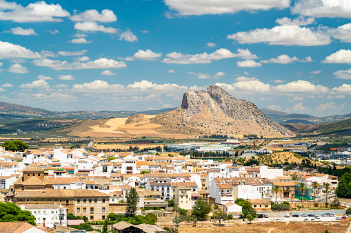 The famous Lovers Rock in Antequera, Spain on a sunny day.