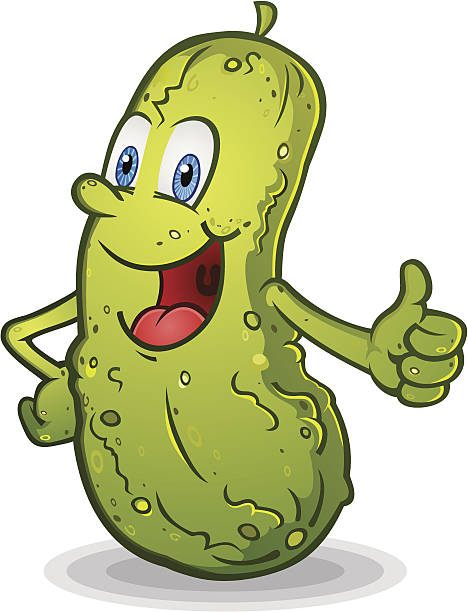 Thumbs Up Pickle A pickle giving the thumbs up! cartoon of a dill pickle stock illustrations