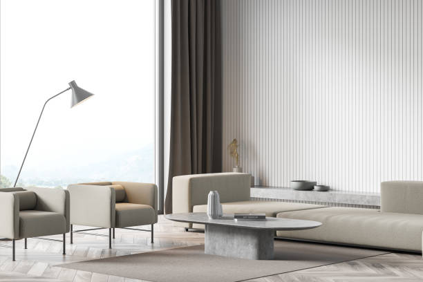 istock Close view on living room interior with comfortable beige sofa 1339858049