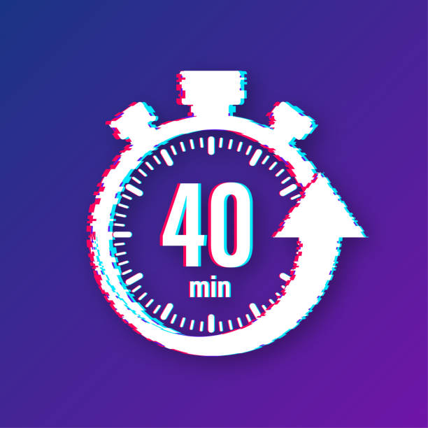 istock The 40 minutes, stopwatch vector glitch icon. Stopwatch icon in flat style, timer on on color background. Vector illustration. 1339860389