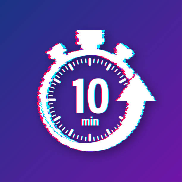 istock The 10 minutes, stopwatch vector glitch icon. Stopwatch icon in flat style, timer on on color background. Vector illustration. 1339860393
