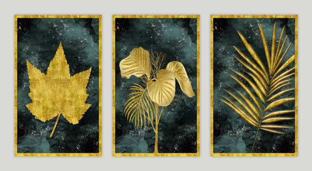istock wall frame home decor.
3d golden tree leaves in modern painting background. 1339860590