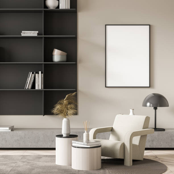 istock Living room interior with white empty poster, coffee table 1339861291