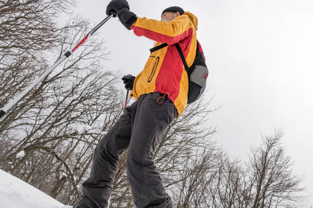 homens mais velhos barbudos em esqui selvagem, primorska, parque nacional triglav, julian alpes, eslovênia - sport exercising men julian alps - fotografias e filmes do acervo