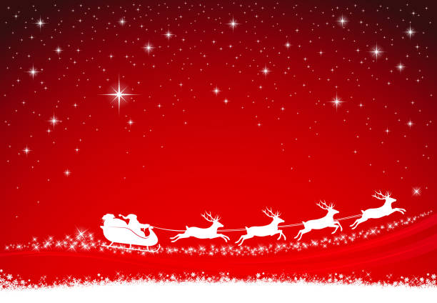 Christmas Background with Santa Claus delivering present vector art illustration