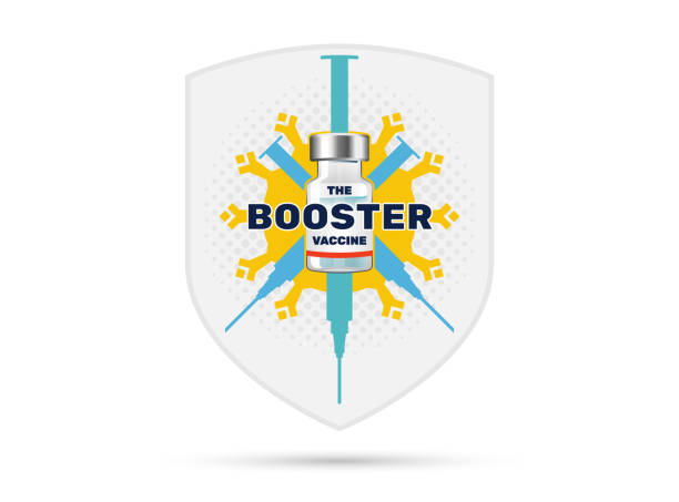 The Booster Vaccine. COVID-19 vaccine booster. Booster Shots and Third Doses for COVID-19 Vaccines. Coronavirus prevention vaccination. booster dose stock illustrations