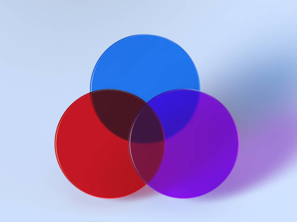 istock 3D rendered venn diagram in blue, purple and red colors. Illustration for technologies, analysis, or future investments. Visualization for data charts and sustainability. 1339871570