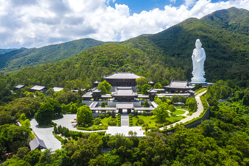 The bronze Guanyin statue inside Tsz Shan buddhist monastery in Tai Po